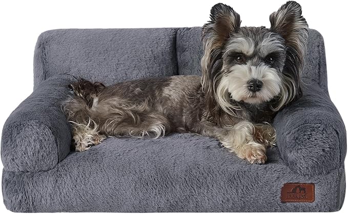 Hollypet Small Dog Large Cat Bed Puppy Couch Beds for Pets up to 25 lbs | Fluffy Dog Cat Couch Plush Soft Warming Pets Beds with Machine Washable Cover and Non-Slip Bottom