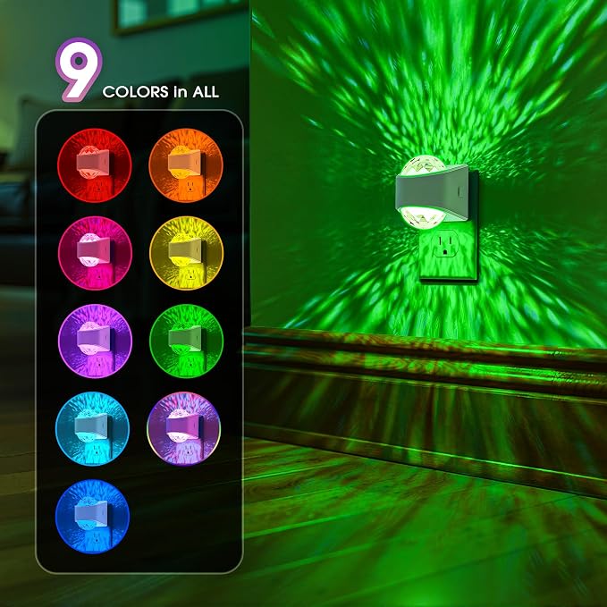 Night Lights Plug into Wall, Night Light Projector 9-Color RGB | Color Changing Galaxy Nightlight with Dusk to Dawn Sensor for Kids, Bathroom, Home Gaming Room Decor Gifts，2 Pack