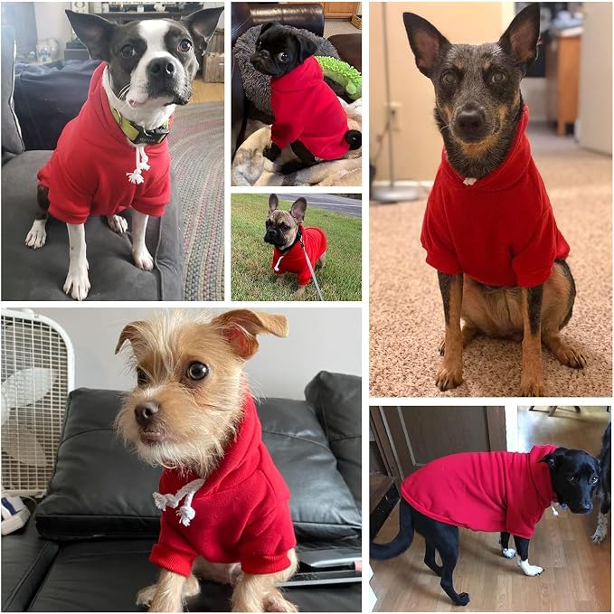 BINGPET Dog Hoodie for Large Dogs, Soft Pullover Pet Sweater | Warm Dog Sweatshirt Clothes, Winter Hooded Outfit for Girl Boy Dogs Puppy, French Pitbull Cold Weather Coats Wear, Red XL
