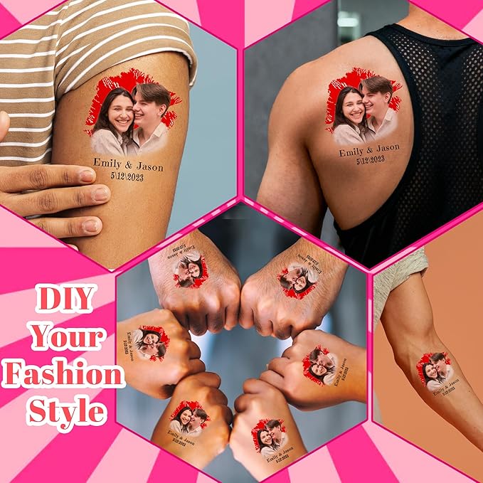 Easycosy Custom Temporary Tattoos with Photos, Personalized Funny Face Temporary Tattoos, Party Favors for Boyfriend & Girlfriend, set of 15