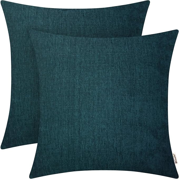 BRAWARM Throw Pillow Covers 20x20 Inches - Deep Lagoon Chenille Pillow Covers Pack of 2, Solid Dyed Soft Chenille Pillow Cases for Couch Sofa Bed Home Decoration