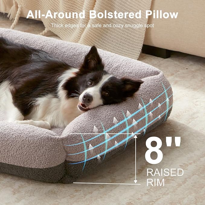 FURTIME Washable Dog Bed Large Sized Dogs, Comfy Fluffy Large Dog Bed | Removable Zipper Cover Machine Wash, Soft Orthopedic Bed Durable Pet Cuddler with Anti-Slip Bottom, 36"x27"x8", Grey