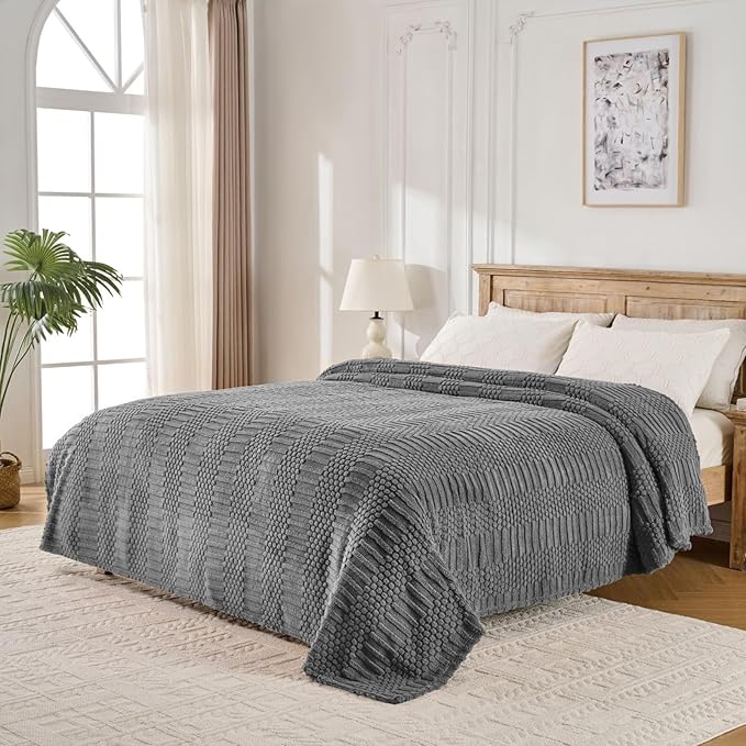90x90 Inch Grey Queen Large Blanket - Soft & Fluffy Fleece, Neutral Tan Color, Cute & Aesthetic, Perfect for Sofa, Couch, Bed, Living Room & Bedroom, All-Season Use, Plush & Cozy Decorative Blanket