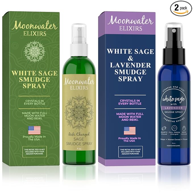 Smudge Spray Gift Set - White Sage Smudge Spray + Sage & Lavender Smudging. Spiritual Cleansing & Aura Protection. Lavender Smudging Duo.