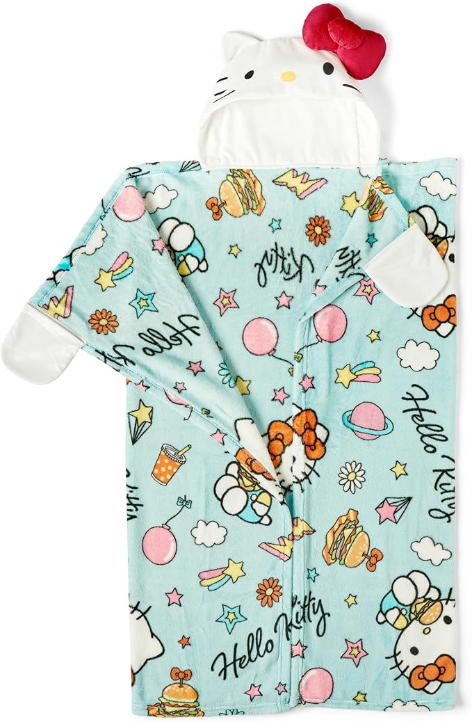 Northwest Sanrio Hello Kitty Blanket, Wearable Hooded Throw, Soft 3D Sculpted Hood, Silk Touch Throw, 40 x 50 Inches