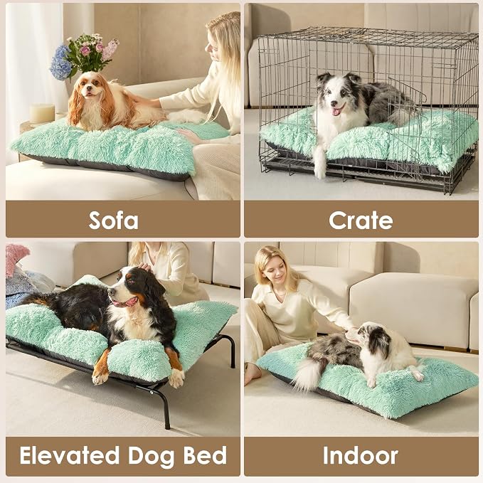 EHEYCIGA Fluffy Dog Crate Bed, Plush XX Large Dog Pillow, Apple Green | Xlarge Calming Anti Anxiety Plush Faux Fur Mat for Large size dogs, Washable Soft Warm Dog Pad with Non-Slip Bottom