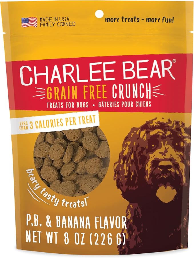 Charlee Bear Grain Free Dog Treats, Peanut Butter & Banana, 8 oz | Pocket-sized Dog Training Treats, Crunchy Dog Treats, Limited Ingredient Recipe, Under 3 Calories per Treat, Made in USA