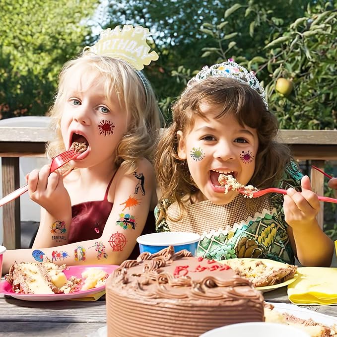 Paintball Temporary Tattoos Gun Birthday Party Decorations Favors Supplies Shooting Themed Cute Stickers 10 Sheets 100 PCS Gifts for Baby Girls Boys Class School Carnival