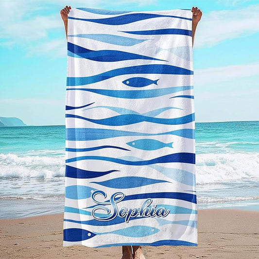 JML Custom Beach Towel with Name, Personalized Microfiber Beach Towel with Name, Large, Soft, Quick Dry & Absorbent for Swim, Pool,Adult,Summer Holiday,Vacation,Travel,Gift for Anniversary, Birthday