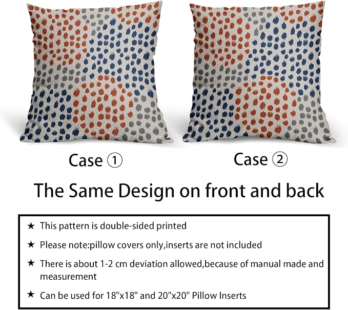 Blue Orange Pillow Covers 20x20 Set of 2 Boho Design Gray Dot Throw Pillows Modern Trendy Fall Print Decorative Outdoor Pillowcase Holiday Cushion Cover Linen Pillow Case Decor for Sofa Couch Bed