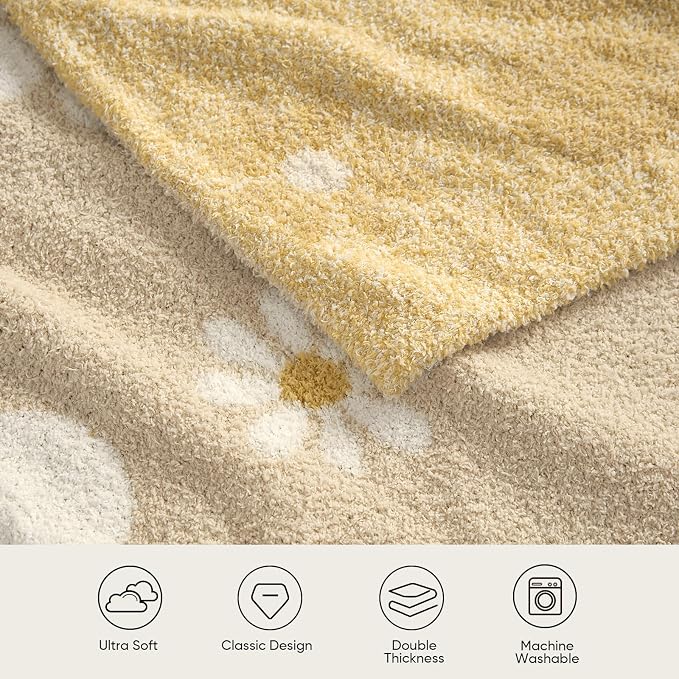 Snuggle Sac Flower Throw Blanket for Couch, Fuzzy Microfiber Floral Blankets, Cute Throws for Girls Daughter Gifts, Flower Beige, 50x60 inches