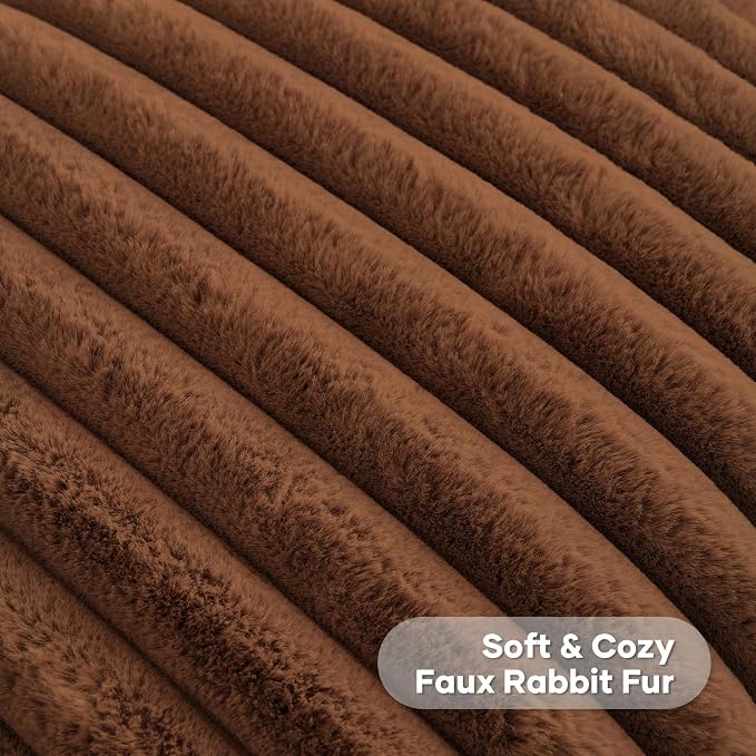 FUTEI Pack of 2 Faux Fur Throw Pillow Covers 24x24 Inch, Rust | Fluffy Faux Rabbit Fur Front/Premium Velvet Back,Hidden Zipper,Machine Washable,Non-Shedding,Colorfast,Insert Not Included.