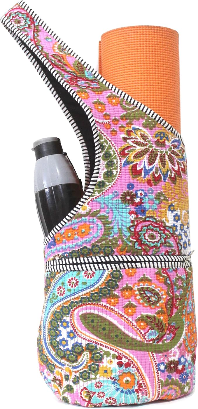 INDIAN CRAFT CASTLE Yoga Mat Bag | Tote Mat Bag | Sling Yoga Tote w/Large Side Pocket & Zipper Pocket | Yoga Mat Carrier Fits Most Size Mats