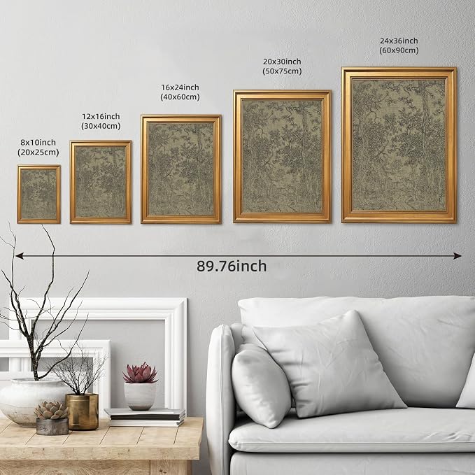 Gold Framed Antique Textile Landscape Sketch Wall Art Painting Moody Vintage Drawing Print Rustic Old-World Picture Poster Neutral Canvas Artwork for Living Room Study Entryway Home Decor 12x16inch