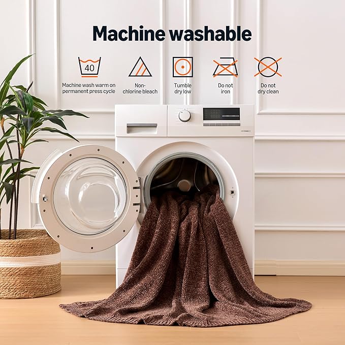 Amazon Basics Chunky Chenille Knit Throw Blanket for Couch, Bed and Sofa, Soft and Warm Lightweight Jersey, 60"×80", Brown