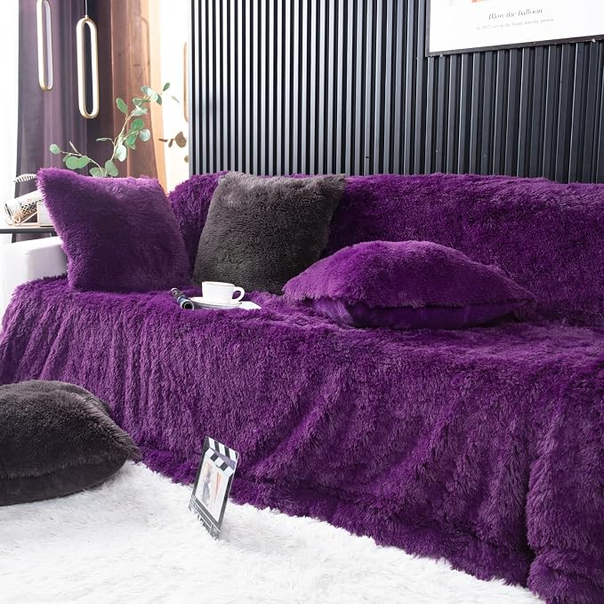 YUSOKI Long Faux Fur King Size Blanket, Purple, 90" x 104" | Ultra Soft, Lightweight for All Season Use, stays fluffy after repeated washes, Perfect Gifts, Machine Washable