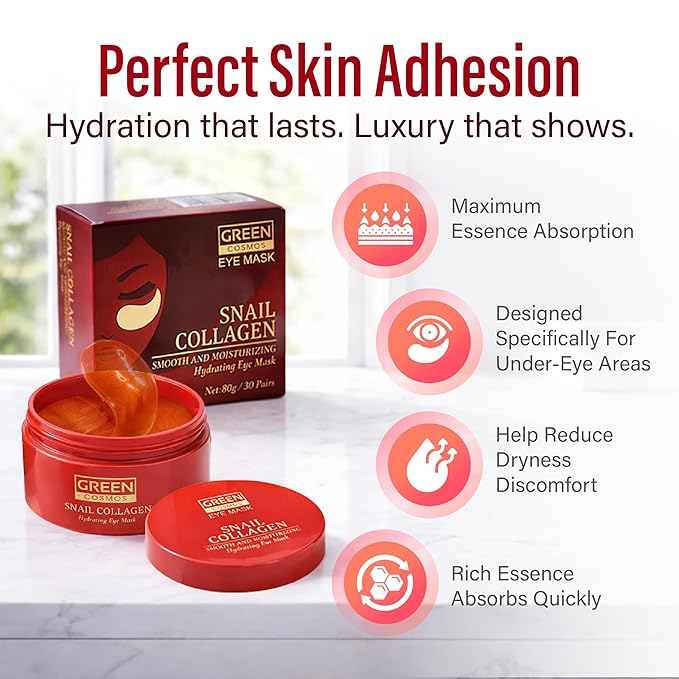 Green Cosmos Advanced Snail Hydrogel Eye Patch (60pc) Gel Serum Mask, Puffy Under Eye Treament, Fine Lines, Refresh, Hydrate - Snail Secretion Filtrate