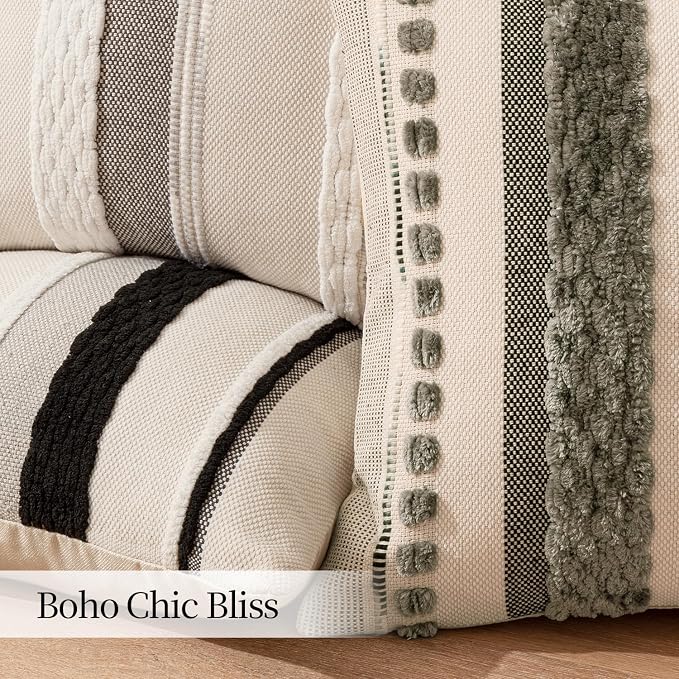 ANRODUO Boho Decorative Pillow Covers 18x18 Pack of 2 Black-White Stripe 2 | Throw Pillow Covers, Farmhouse Cushion Case, Chenille Pillow Cases, Pillow Covers, Neutral Pillowcase for Sofa Couch Bed