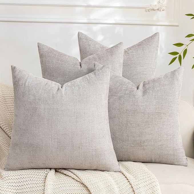 Set of 4 Soft Textured Decorative Throw Pillow Covers 20x20 Inch Cozy Farmhouse Cushion Cover Square Accent Pillow Cases for Bed Couch Sofa Living Room, Light Grey