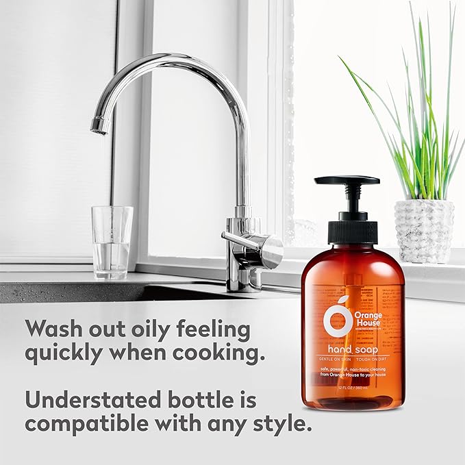 ORANGE HOUSE Liquid Hand Soap with Natural Food-Grade Orange Oil, Fresh Smell, 12 Fl Oz (6 Pack)