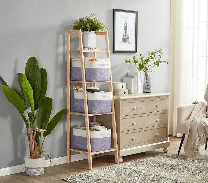 DECOMOMO Storage Bins, Large Fabric Storage Baskets for Shelves 3 Pack | 15 x 11 x 9.5 inches Decorative Linen Closet Organizers (Purple & White)