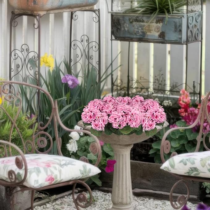 CISDUEO 4 Pcs Artificial Geraniums for Outdoors Silk Flowers Outside, Pink | Faux Flowers Geraniums for Outdoor Planter Floral Home Decor Indoor Garden Patio Grave Cemetary Vase Table Centerpiece