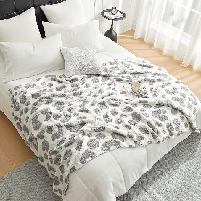 Snuggle Sac Leopard Blanket for Couch Bed Sofa 60x80 inches, Reversible Grey Leopard Throw Blanket Ultra Soft Cozy Blankets for Women Mothers Birthday Gifts