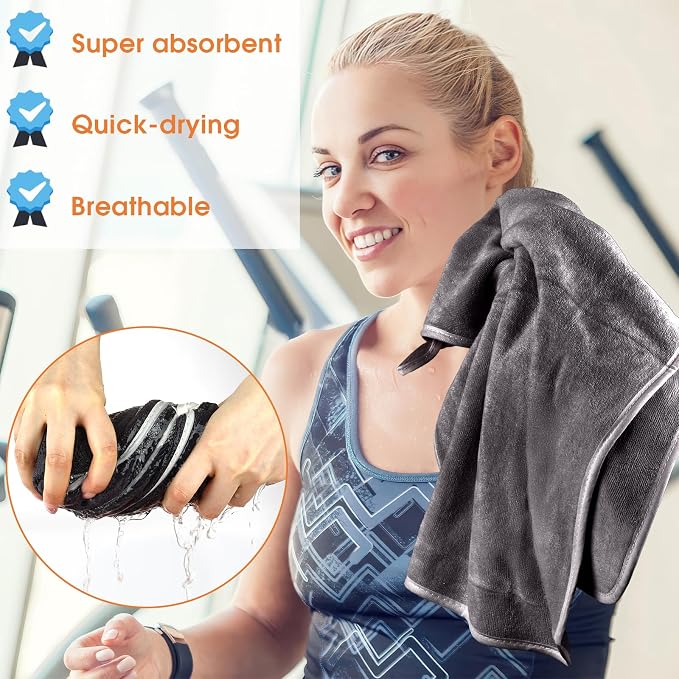 Hoiny 3 Pack Microfiber Gym Towels, Super Soft, Quick Drying, 14.2" x 30" | Absorbent Towel for Fitness, Yoga, Swimming, Sports, Workout, Skin-Friendly for Women Men