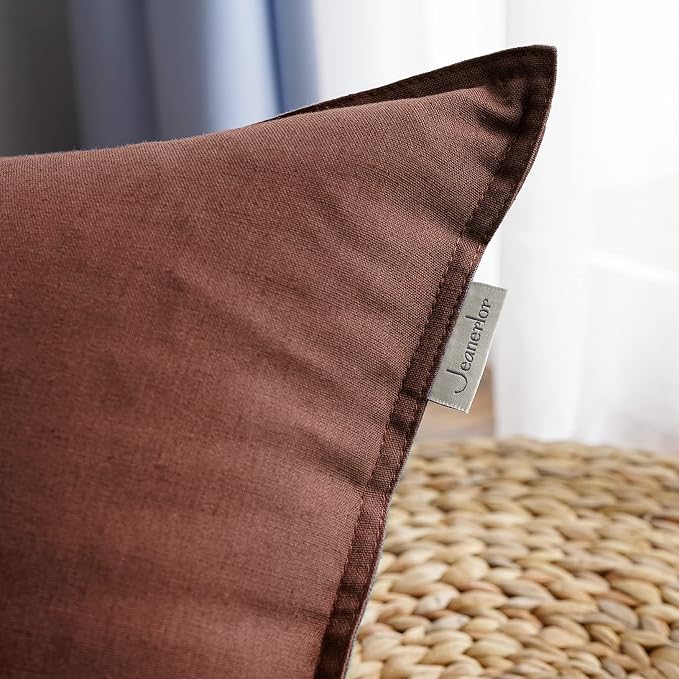 Jeanerlor Solid Cotton Linen Decoration 18"x18" Throw Pillow Cushion Case Special Pillow Cover Delicate Decorative Pillowcase for Couch/Bed/Chair,(45 x 45cm), Reddish Brown