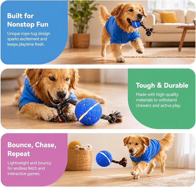Interactive Dog Toy, with Birdsong Smart Herding Toy for Dogs E-TPU Material, IPX7 Waterproof, Blue