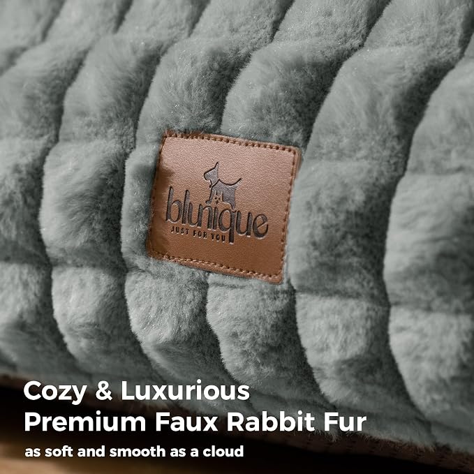 Cat Couch Bed with Fluffy Faux Rabbit Fur for Indoor Cats, 36 Inch | Cute Fuzzy Cat Sofa Recliner With Washable Cover, Suppportive Cozy Pets Couch in 3D Diamond Pattern, Grey