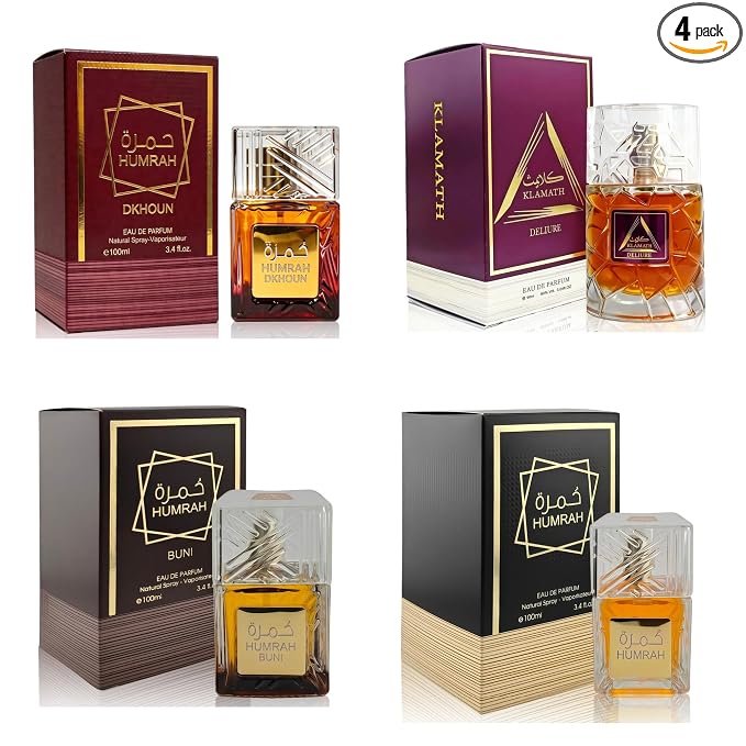 A CENTER Men’s Fragrance Collection: Humrah, Buni, Dkhoun & Klamath Deliure | 4-Bottle Set 3.4 Fl Oz Each | Long Lasting Smoky Spice, Amber & Intense Wood Cologne Library | Perfume Gift Daily Use