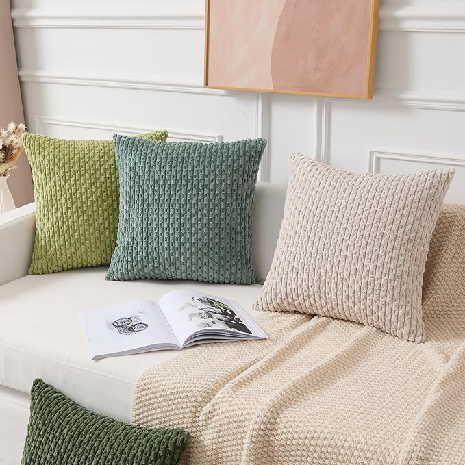 Kevin Textile Soft Corduroy 14"x22" Lumbar Pillow Cover 1 Pack, Teal Green | Boho Stripe Plush Corduroy Decorative Oblong Cushion Cover Modern Farmhouse Home Decor for Sofa Couch Bed Chair