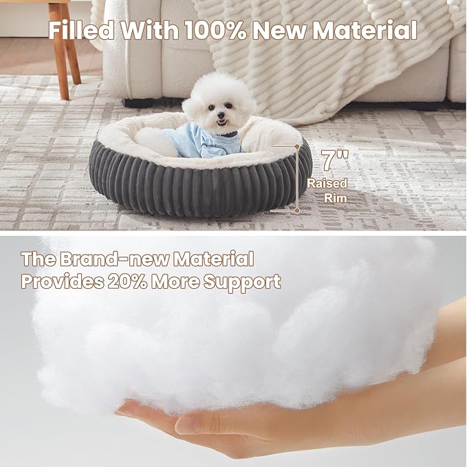 23 inches Calming Donut Dog Bed for Small Dogs,Charcoal | Round Puppy Pet Bed with Removable&Washable Cover,Milk Plush Faux Fur, Fits Pets up to 15 lbs