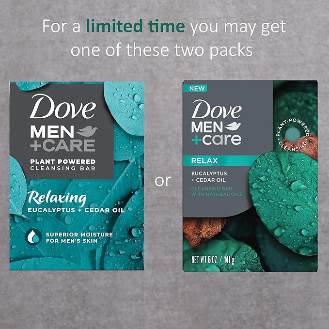 DOVE MEN + CARE Plant-Based with Eucalyptus and Moisture for men`s skin, 5 Ounce (pack of 4)
