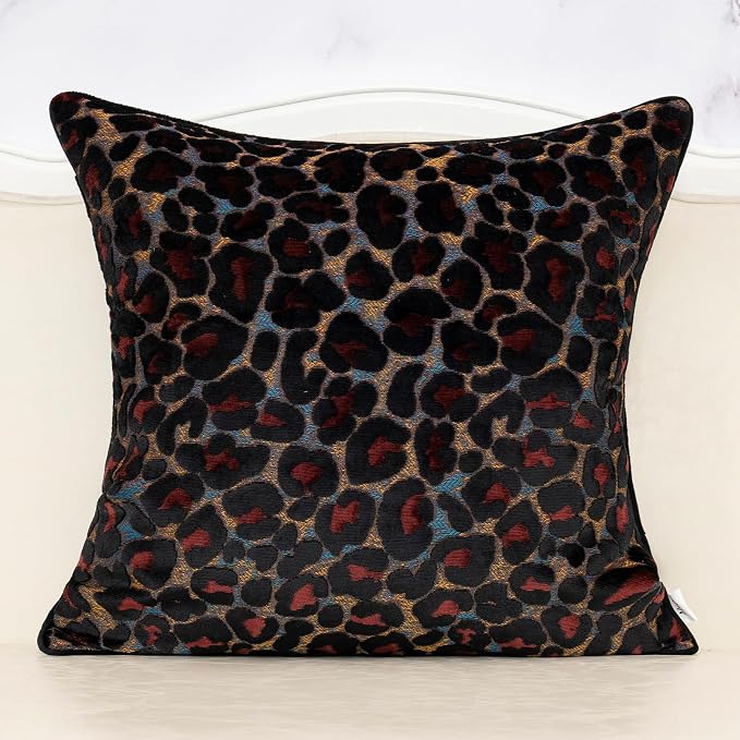 Alerfa Black Floral Throw Pillow Cover 18 x 18 Inch Cut Velvet Sqaure Luxury Decorative Pillow Cover for Couch Living Room Bedroom