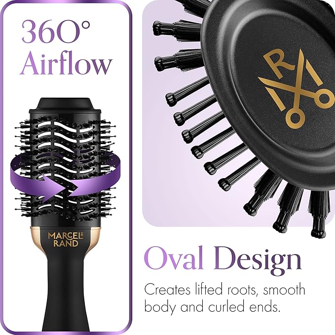 Professional 2 in 1 Volumizing Oval Hair Brush Dryer for Women, 75MM with Hard Travel Case and Premium Gift Box, Black & Gold