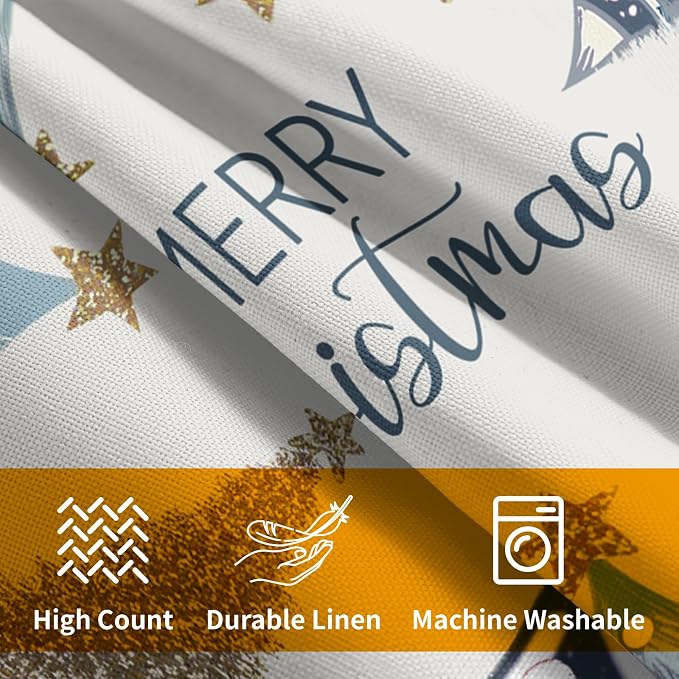 Kawani Merry Christmas Throw Pillow Covers 16 x 16 Inches, Set of 2 Blue White Xmas Trees Vintage Farmhouse Cotton Linen Square Pillowcases for Sofa Couch Bed Cushion Decoration