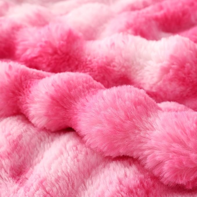 COOVA Faux Fur Throw Blanket for Couch, Cozy Soft and Fuzzy Plush Rabbit Fur Bubble Blanket for Sofa Bedroom Living Room, 50x60 Inches Tie Dye Pink