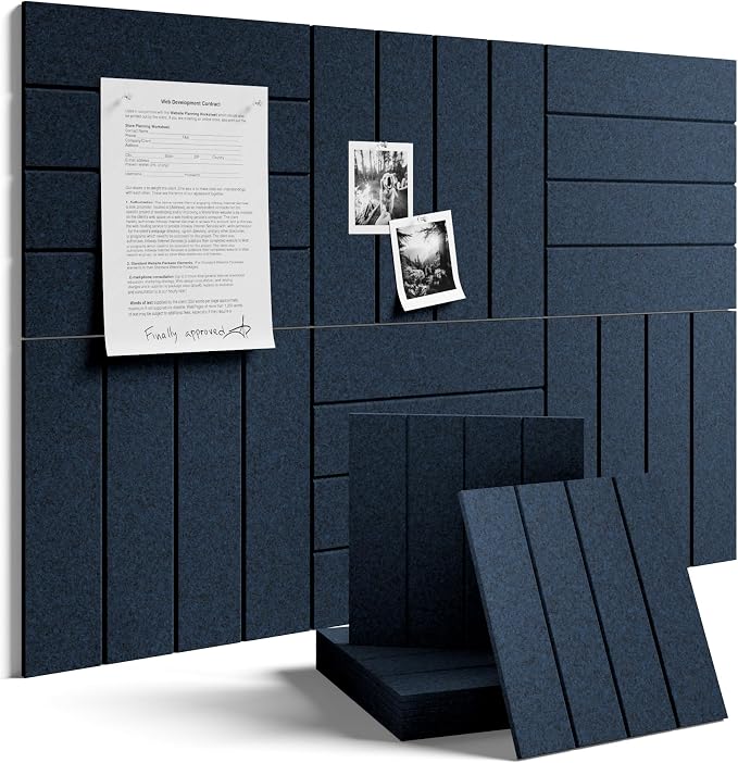 Fluxynara 36" x 24" Large Felt Bulletin Board, Carbon Blue | 6 Pack Cork Board Alternative with 30 Safe Adhesive Tabs, Felt Pin Boards for Wall Decor, Home, Office, Classroom, Dorm