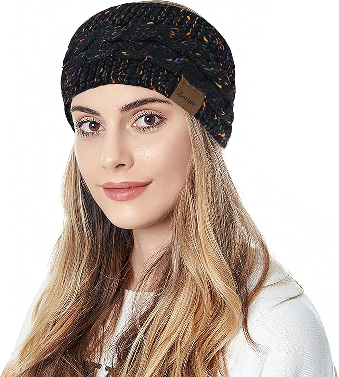Loritta 2 Pack Headbands for Women Winter Warm Cable Knit Ear Warmer Thick Head Wrap Fuzzy Fleece Lined Gifts