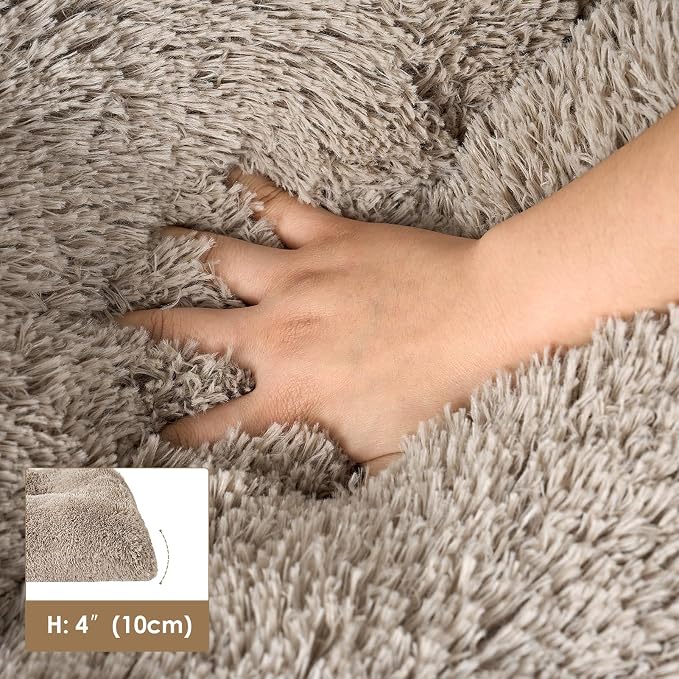 EHEYCIGA Fluffy Dog Crate Bed for Large Dogs, Plush Faux Fur Pad, Taupe | Calming Anti Anxiety Large Dog Crate Bed, Washable Soft Warm Mat with Non-Slip Bottom