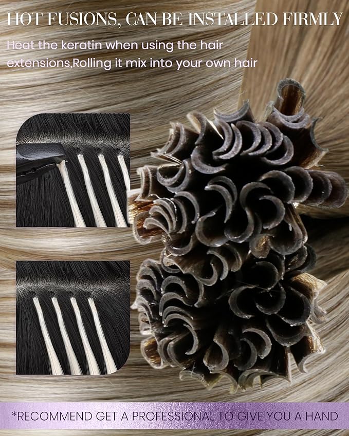 LaaVoo U Tip Hair Extensions Human Hair Light Brown Balayage Blonde K Tips Hair Extension Human Hair Balayage Hot Fusion 50g/50s 20 Inch