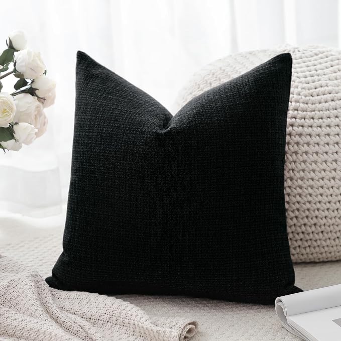 OTOSTAR Linen Throw Pillow Cover Set of 1 Decorative Square Pillowcases Cushion Covers 18x18 Inch for Home Decor Sofa Bedroom Car 45 x 45CM Black