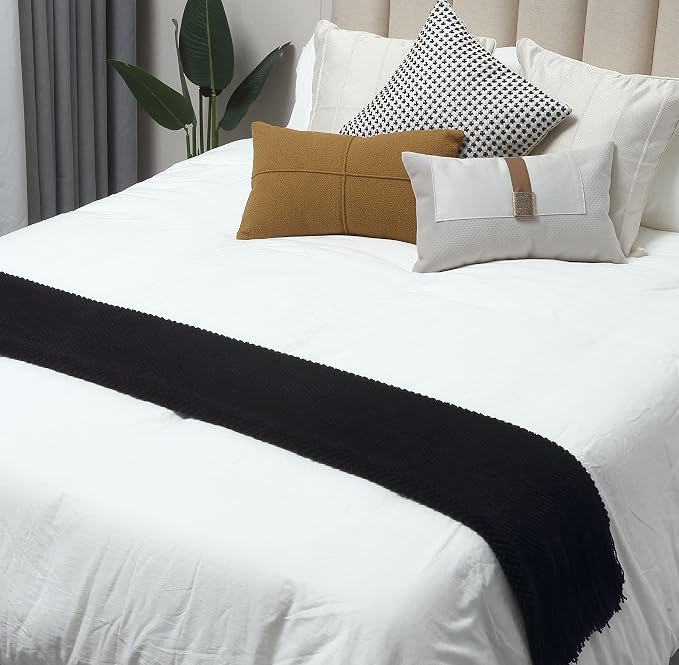 CREVENT Farmhouse Couch Sofa Throw Blanket for Bedroom Living Room Decoration, Soft Warm Cozy Light Weight for Spring Summer Fall (50''X60'' Black)