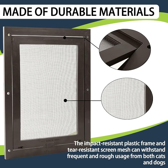 TonGass 7.9" x 9.9" Pet Screen Door Flap Fits Dogs & Cats Under 30 Lbs | Small Dog Doors Flaps, Cat Screen Window Door Flap for Exterior Porch Screen and Window Screen - Brown
