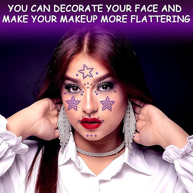 3Sheets Star Gem Stickers Jewels for Crafts, Face Makeup - Self Adhesive Rhinestone Jewel Stickers, Stick on Gems Rhinestones for Crafts, Craft Supplies for Kids (12.Light Purple Star)