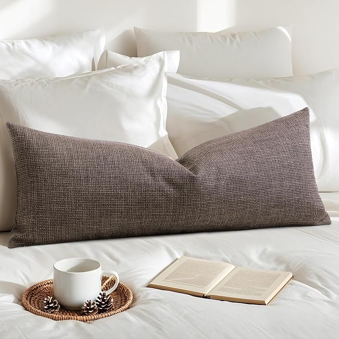 OTOSTAR Linen Throw Pillow Cover Set of 1 Decorative Long Lumbar Pillowcase Rectangle Cushion Cover 14x36 Inch for Home Decor Sofa Bedroom Car 35 x 90CM Dark Brown