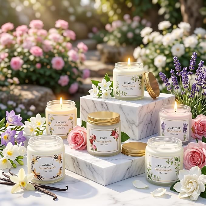 Scented Candles for Women, 3.5oz Floral Soy Candles for Home Scented, 6 Pack Relaxing Candles for Women Stress Relief, Aromatherapy Candles Gifts for Woman Birthday Anniversary Bath Yoga