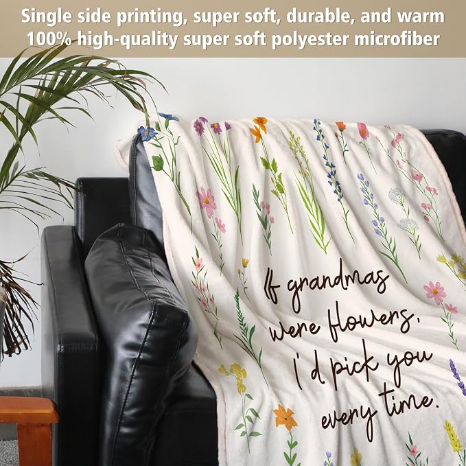 Grandma Gifts, Floral Blanket for Grandma Birthday Gift | Best Gifts for Grandma from Grandkids, Grandmother Gift on Grandparents Day, Christmas, Soft Throw Blankets 50'' x 60''